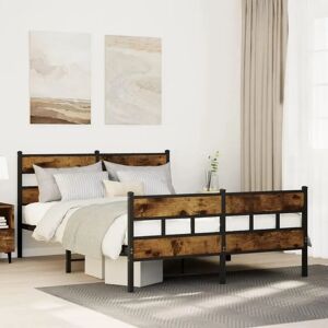 vidaXL Metal Bed Frame Smoked Oak 160x200 cm - Bed Frame vidaXL Metal Bed Frame Smoked Oak 160x200 cm - Bed Frame