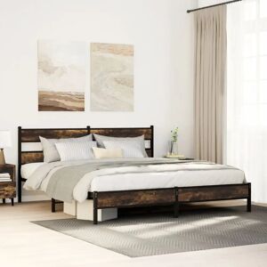 vidaXL 183x213 cm Metal Bed Frame Smoked Oak - Bed Frame vidaXL 183x213 cm Metal Bed Frame Smoked Oak - Bed Frame