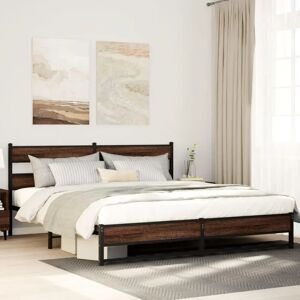 vidaXL Metal Bed Frame - Brown Oak - Stable 193x203cm vidaXL Metal Bed Frame - Brown Oak - Stable 193x203cm
