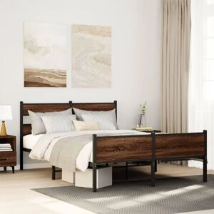 vidaXL Metal Bed Frame Brown Oak 160x200 cm - Bed Type vidaXL Metal Bed Frame Brown Oak 160x200 cm - Bed Type