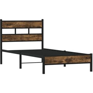 vidaXL Metal Bed Frame with Smoked Oak - 100x190 cm - Bed Frame vidaXL Metal Bed Frame with Smoked Oak - 100x190 cm - Bed Frame
