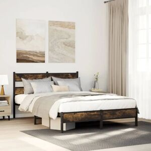 vidaXL Metal Bed Frame - Smoked Oak - 140x190 cm - Bed Type vidaXL Metal Bed Frame - Smoked Oak - 140x190 cm - Bed Type