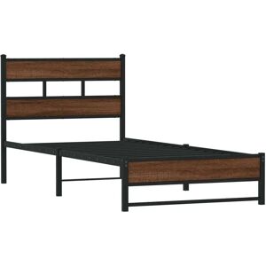 vidaXL Metal Bed Frame - Brown Oak - 100x200cm - Bed Frame vidaXL Metal Bed Frame - Brown Oak - 100x200cm - Bed Frame