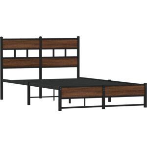 vidaXL Metal Bed Frame - 120x190 - Brown Oak - Bed Frame vidaXL Metal Bed Frame - 120x190 - Brown Oak - Bed Frame