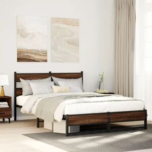 vidaXL Metal Bed Frame - Brown Oak - 140x200 cm - Bed Frame vidaXL Metal Bed Frame - Brown Oak - 140x200 cm - Bed Frame