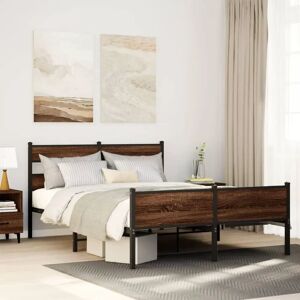 vidaXL Metal Bed Frame - Brown Oak - 137x190 cm - Bed Type vidaXL Metal Bed Frame - Brown Oak - 137x190 cm - Bed Type