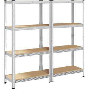 vidaXL 4-Layer Storage Shelves 2 pcs Silver Steel & Engineered Wood - Storage Shelves vidaXL 4-Layer Storage Shelves 2 pcs Silver Steel & Engineered Wood - Storage Shelves