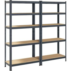 vidaXL 5-Layer Storage Shelves 2 pcs Anthracite Steel & Engineered Wood - Storage Shelves vidaXL 5-Layer Storage Shelves 2 pcs Anthracite Steel & Engineered Wood - Storage Shelves