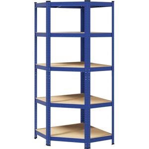 vidaXL 5-Layer Corner Shelf Blue Steel & Engineered Wood - Corner Shelf vidaXL 5-Layer Corner Shelf Blue Steel & Engineered Wood - Corner Shelf