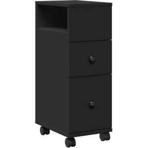 vidaXL Narrow Bathroom Cabinet with Wheels Black Engineered Wood - Bathroom Cabinet vidaXL Narrow Bathroom Cabinet with Wheels Black Engineered Wood - Bathroom Cabinet