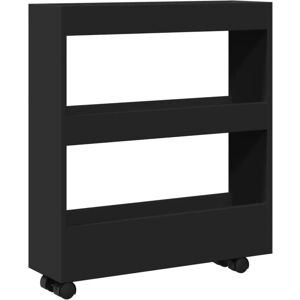 vidaXL Storage Trolley Narrow 3 Tier Black Engineered Wood - Storage Trolley vidaXL Storage Trolley Narrow 3 Tier Black Engineered Wood - Storage Trolley