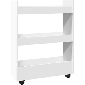 vidaXL Narrow Storage Trolley 3 Tier White Engineered Wood - Storage Trolley vidaXL Narrow Storage Trolley 3 Tier White Engineered Wood - Storage Trolley