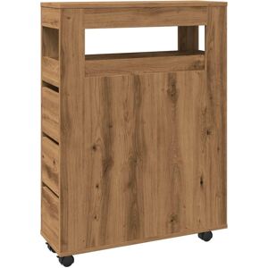 vidaXL Oak Bathroom Cabinet with Wheels - Narrow Storage - Bathroom Furniture vidaXL Oak Bathroom Cabinet with Wheels - Narrow Storage - Bathroom Furniture