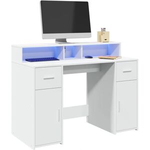 vidaXL White LED Desk with Storage - Desk vidaXL White LED Desk with Storage - Desk