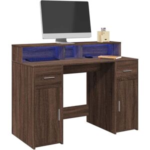 vidaXL Desk with LED Lights Brown Oak 120x55x91 cm Engineered Wood - Desk vidaXL Desk with LED Lights Brown Oak 120x55x91 cm Engineered Wood - Desk