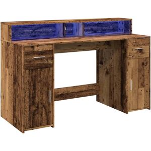 vidaXL 3309427 Desk with LED Lights - Old Wood - 140x55x91 cm vidaXL 3309427 Desk with LED Lights - Old Wood - 140x55x91 cm