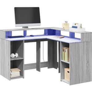 vidaXL 130x130x91 cm Grey Sonoma LED L-Shaped Desk vidaXL 130x130x91 cm Grey Sonoma LED L-Shaped Desk
