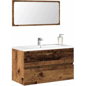 vidaXL Bathroom Furniture Set - Old Wood, 2 Piece Storage, Mirror - Bathroom Furniture vidaXL Bathroom Furniture Set - Old Wood, 2 Piece Storage, Mirror - Bathroom Furniture