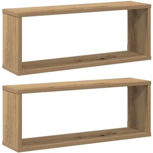 vidaXL Wooden Wall Shelves 2 pcs - Space-Saving Floating Shelf Set vidaXL Wooden Wall Shelves 2 pcs - Space-Saving Floating Shelf Set