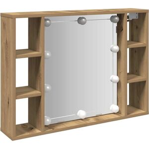 vidaXL Mirror Cabinet with LED Artisan Oak - Bathroom Wall Mount vidaXL Mirror Cabinet with LED Artisan Oak - Bathroom Wall Mount