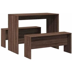 vidaXL 3 Piece Dining Table and Bench set Brown Oak Engineered Wood - Dining Table and Bench Set vidaXL 3 Piece Dining Table and Bench set Brown Oak Engineered Wood - Dining Table and Bench Set