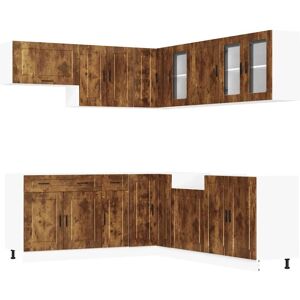 vidaXL 11-Piece Kitchen Cabinet Set Porto Smoked Oak - Kitchen Cabinets vidaXL 11-Piece Kitchen Cabinet Set Porto Smoked Oak - Kitchen Cabinets