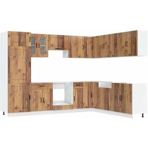 vidaXL Kalmar Old Wood 14-Piece Kitchen Cabinet Set - Kitchen Cabinets vidaXL Kalmar Old Wood 14-Piece Kitchen Cabinet Set - Kitchen Cabinets