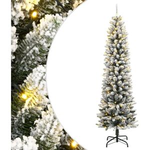 vidaXL Slim Artificial Christmas Tree with 150 LEDs and Flocked Snow - Christmas Tree vidaXL Slim Artificial Christmas Tree with 150 LEDs and Flocked Snow - Christmas Tree