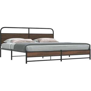 vidaXL Metal Bed Frame with Brown Oak - Bed Frame vidaXL Metal Bed Frame with Brown Oak - Bed Frame