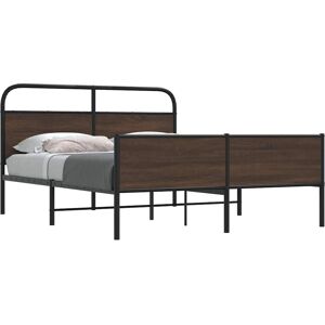 vidaXL Metal Bed Frame with Brown Oak - Bed Frame vidaXL Metal Bed Frame with Brown Oak - Bed Frame