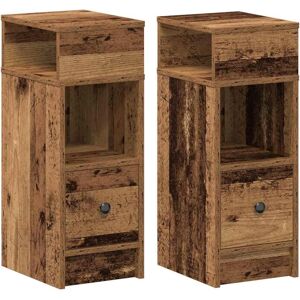 vidaXL Nightstand 2 pcs with Drawer Rustic Wood - Nightstand vidaXL Nightstand 2 pcs with Drawer Rustic Wood - Nightstand