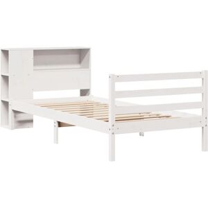 Vidaxl White Solid Pine Wood 90x200 Bed with Bookcase Storage Vidaxl White Solid Pine Wood 90x200 Bed with Bookcase Storage
