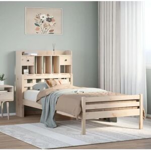 vidaXL Pine Wood Bed with Shelf 90x200 cm - Bed vidaXL Pine Wood Bed with Shelf 90x200 cm - Bed