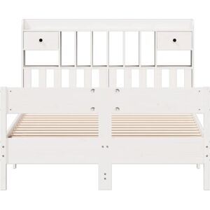 vidaXL White Bookcase Bed 135x190cm - Solid Pine Bed Frame vidaXL White Bookcase Bed 135x190cm - Solid Pine Bed Frame