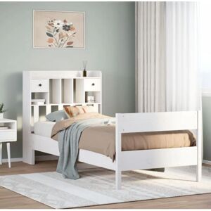 vidaXL White Solid Pinewood Bookcase Bed - Bed with Bookcase Headboard - 90x190 cm vidaXL White Solid Pinewood Bookcase Bed - Bed with Bookcase Headboard - 90x190 cm