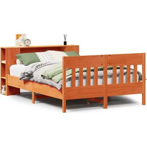 vidaXL Bett mit Bücherregal-Kopfteil - 135x190cm, Massivkiefer, Wachsbraun vidaXL Bett mit Bücherregal-Kopfteil - 135x190cm, Massivkiefer, Wachsbraun