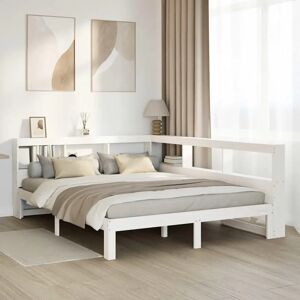 vidaXL Bed with Bookcase - 150x200 cm - White - Solid Wood Pine vidaXL Bed with Bookcase - 150x200 cm - White - Solid Wood Pine