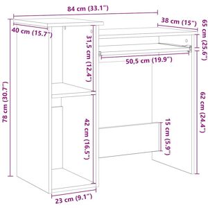 vidaXL 860449 Smoked Oak Desk with Shelves - Desk vidaXL 860449 Smoked Oak Desk with Shelves - Desk