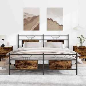 vidaXL Smoked Oak Metal Bed Frame - Bed Frame vidaXL Smoked Oak Metal Bed Frame - Bed Frame