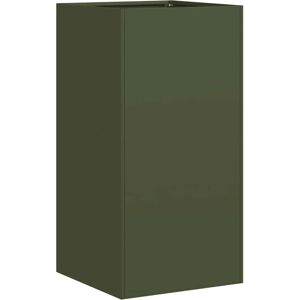 vidaXL Olive Green Steel 40x40x80 cm Planter - Outdoor Garden Pot vidaXL Olive Green Steel 40x40x80 cm Planter - Outdoor Garden Pot