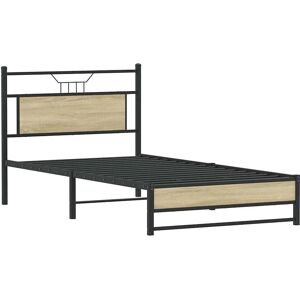vidaXL Bed Frame - Sonoma-Style 100x200 - Durable Wood & Steel vidaXL Bed Frame - Sonoma-Style 100x200 - Durable Wood & Steel