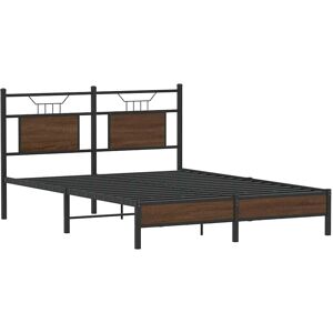 vidaXL Bed Frame with Headboard - 140x200 cm - Brown - Wood & Steel - Bed Type vidaXL Bed Frame with Headboard - 140x200 cm - Brown - Wood & Steel - Bed Type