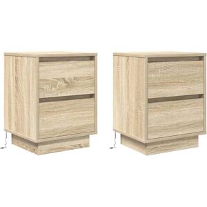vidaXL Bedside Cabinets with LED Lights - Sonoma oak, 38x34x50 cm - 2 pcs vidaXL Bedside Cabinets with LED Lights - Sonoma oak, 38x34x50 cm - 2 pcs