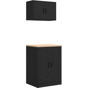 vidaXL Garage Cabinets 2 pcs Black Engineered Wood - Garage Cabinets vidaXL Garage Cabinets 2 pcs Black Engineered Wood - Garage Cabinets