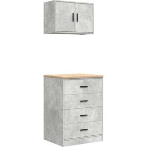 vidaXL Garage Cabinets 2 pcs Concrete Grey Engineered Wood - Garage Cabinets vidaXL Garage Cabinets 2 pcs Concrete Grey Engineered Wood - Garage Cabinets