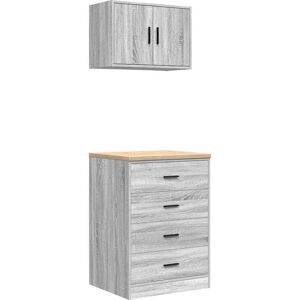 vidaXL Garage Cabinets 2 pcs Grey Sonoma Engineered Wood - Garage Storage vidaXL Garage Cabinets 2 pcs Grey Sonoma Engineered Wood - Garage Storage