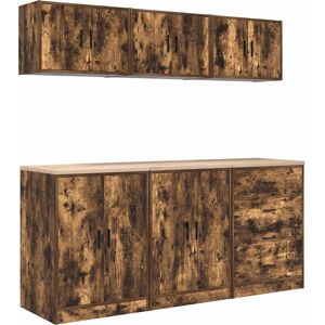 vidaXL Garage Cabinets - 6 pcs Smoked Oak - Durable Storage & Workbench vidaXL Garage Cabinets - 6 pcs Smoked Oak - Durable Storage & Workbench