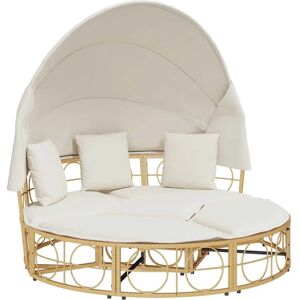 vidaXL Outdoor-Bett - Creme - Langlebiges PE-Rattan - Modular - Sonnenschutz - Gartenmöbel vidaXL Outdoor-Bett - Creme - Langlebiges PE-Rattan - Modular - Sonnenschutz - Gartenmöbel