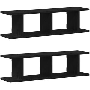 vidaXL Wall Shelves 2 pcs Black Oak - Wall Mount Storage & Decor vidaXL Wall Shelves 2 pcs Black Oak - Wall Mount Storage & Decor
