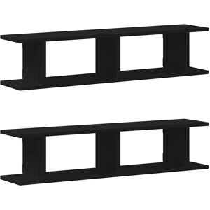 vidaXL Wall Shelf Set - Durable Black Wood 90x18x20cm vidaXL Wall Shelf Set - Durable Black Wood 90x18x20cm